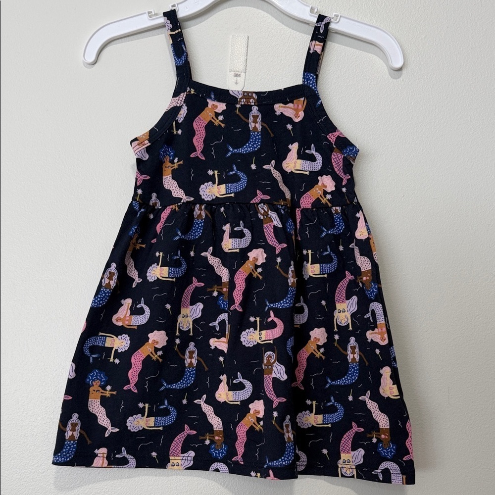 Mermaid Print Kids Dress - Navy and Pink